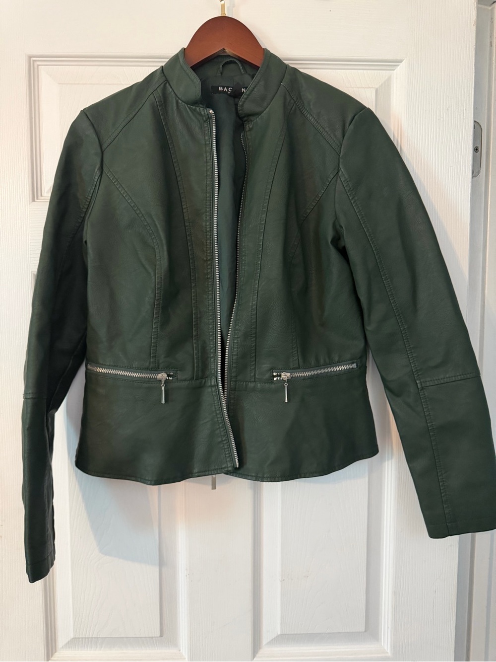 Baccini Forest Green Leather Zip Jacket small